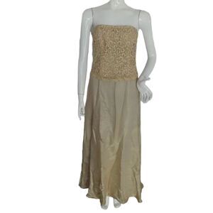 SCOTT MCCLINTOCK Gown/Dress, XS, Strapless, Gold, Lacy bodice, Floor length